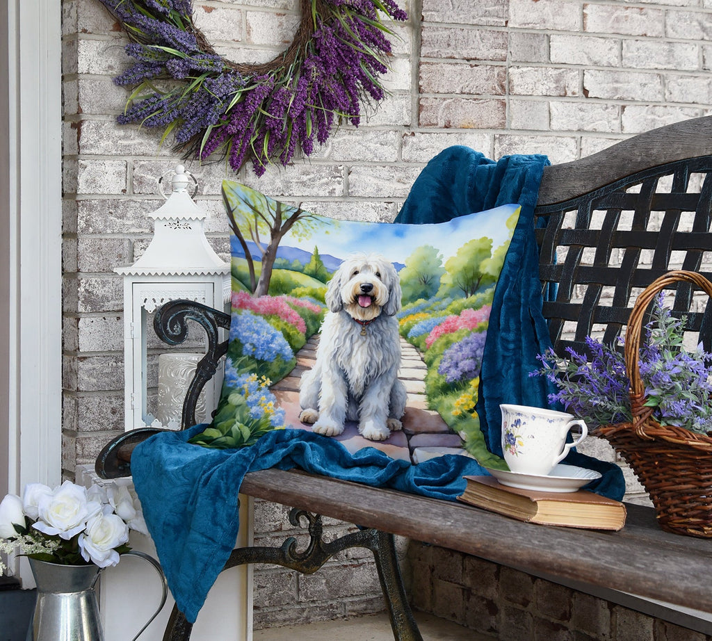 Komondor Spring Path Decorative Throw Pillow 18x18 Indoor Outdoor Accent Cushion, Fabric Cover with Insert for Sofa, Bed, Porch & Living Room