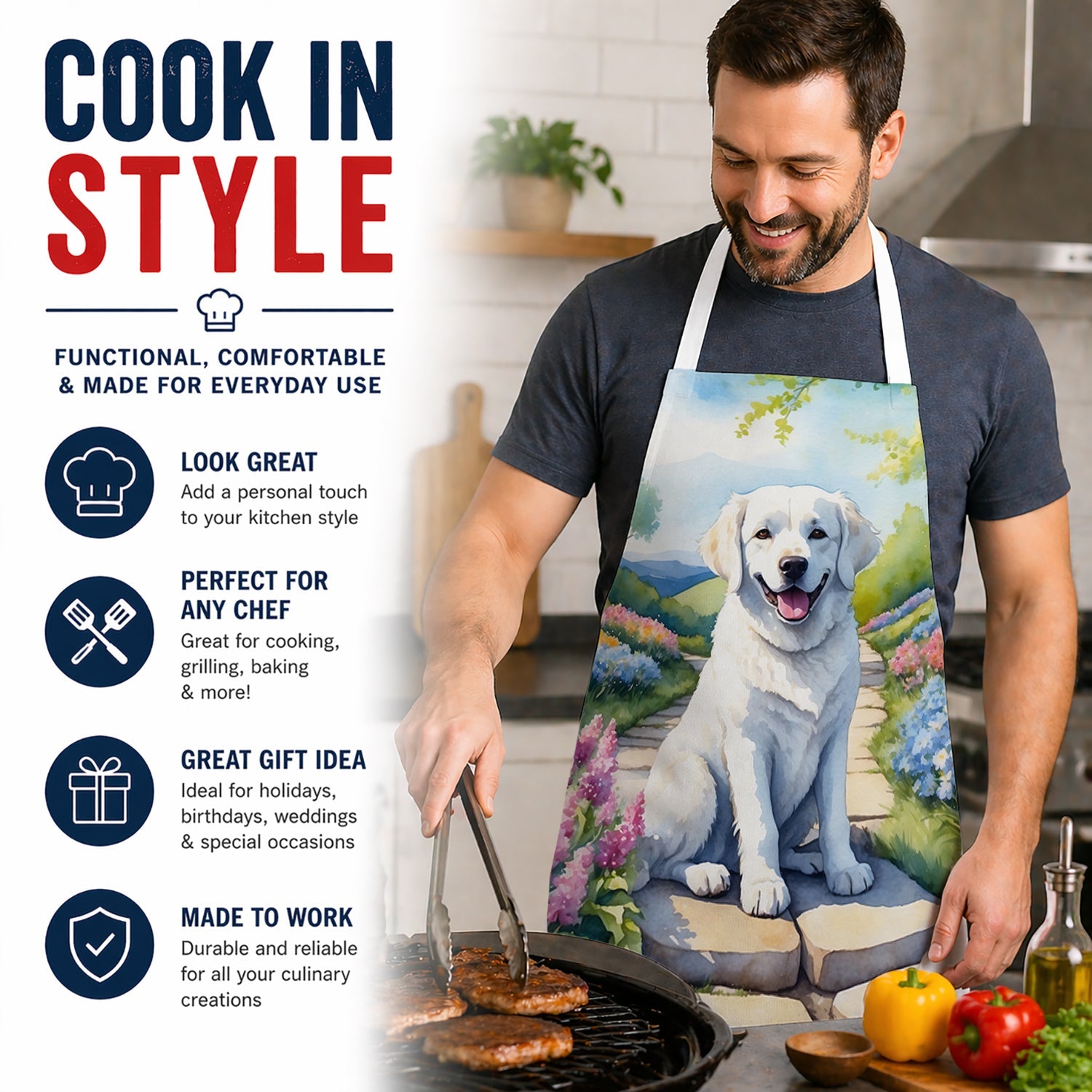 Kuvasz Spring Path Apron Cooking Kitchen Server Baking Crafts Gardening for Adult Women Men, Unisex, Large, Multicolor