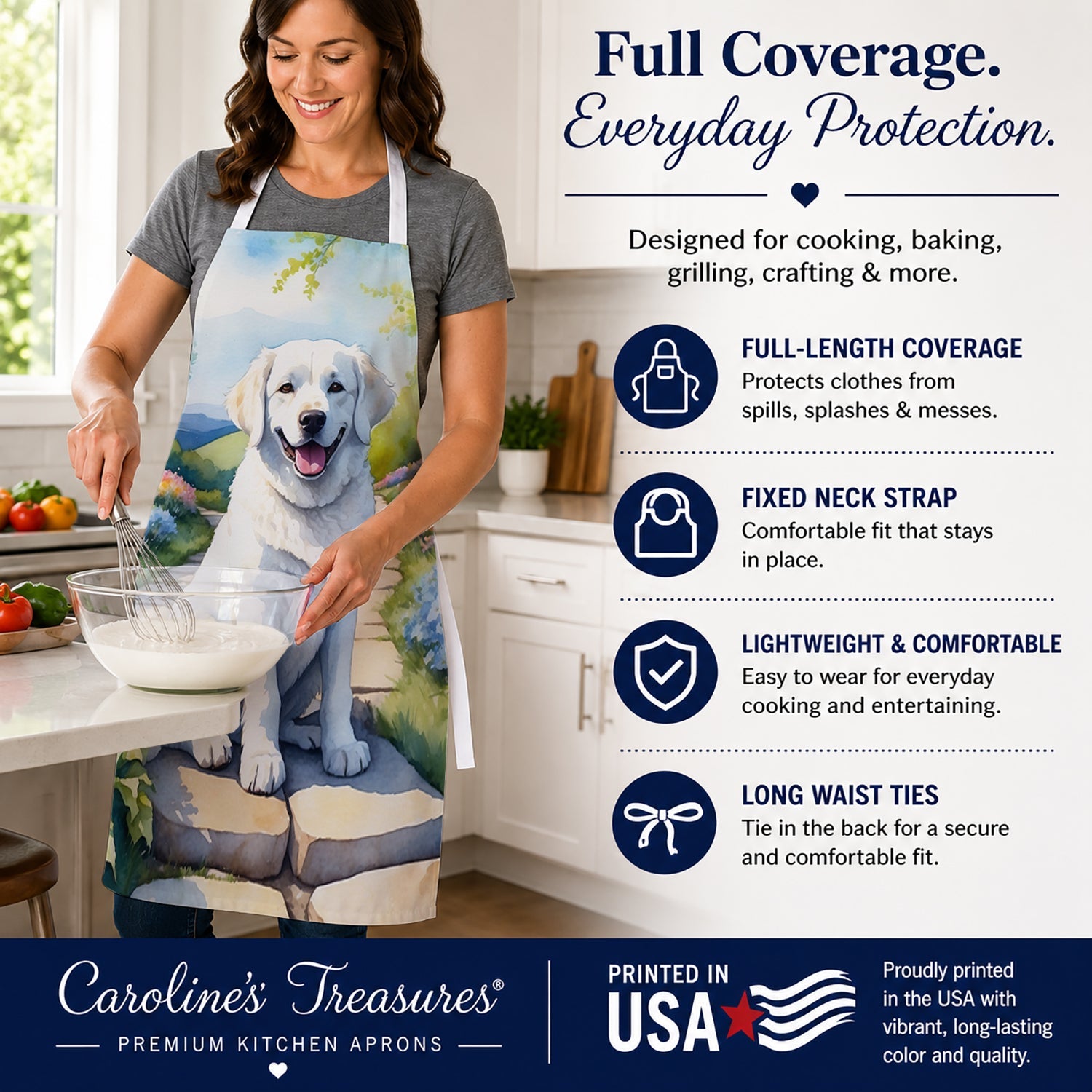 Kuvasz Spring Path Apron Cooking Kitchen Server Baking Crafts Gardening for Adult Women Men, Unisex, Large, Multicolor