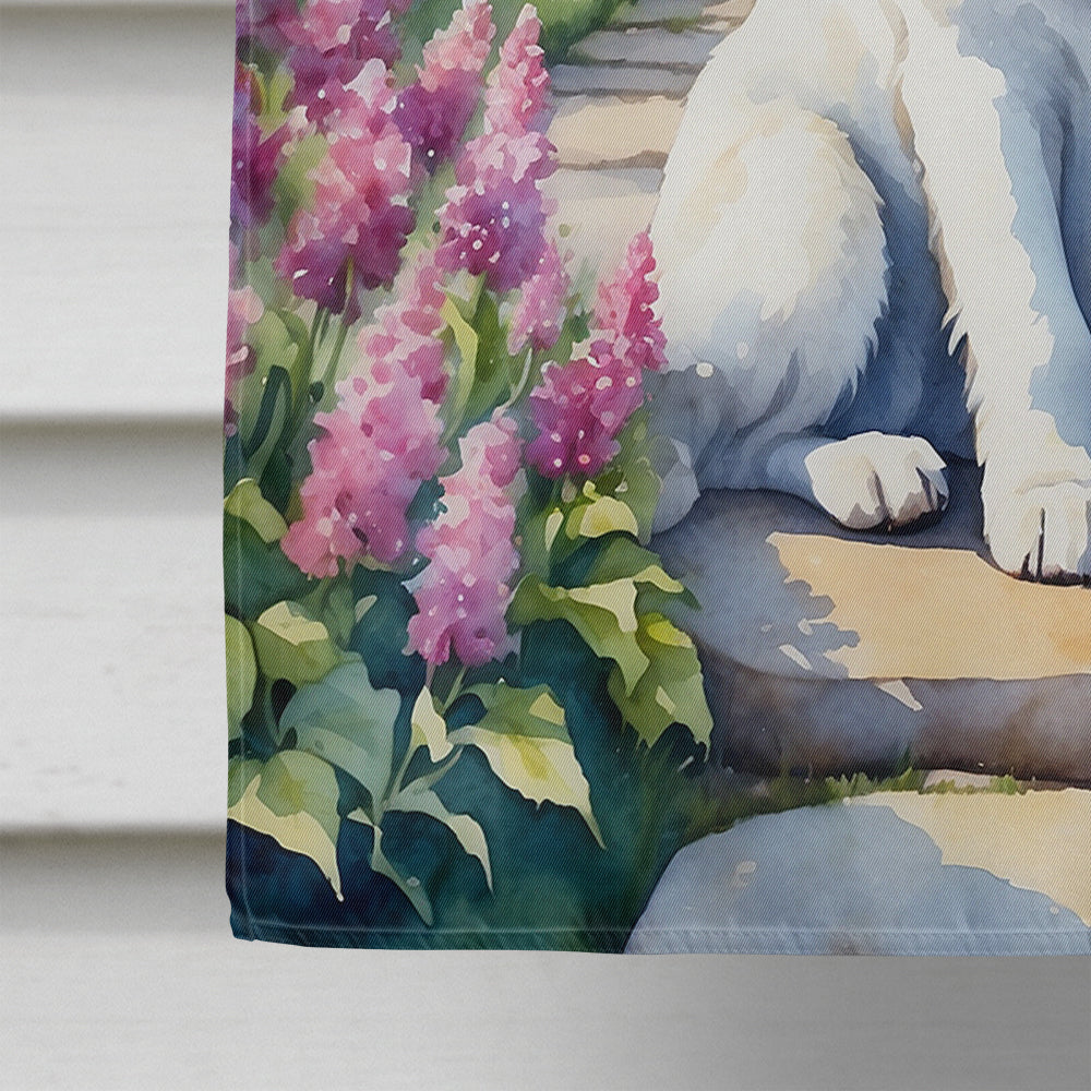 Kuvasz Spring Path House Flag 28x40 Porch Sleeve Pole Decorative Outside Yard Banner Artwork Wall Hanging, Polyester