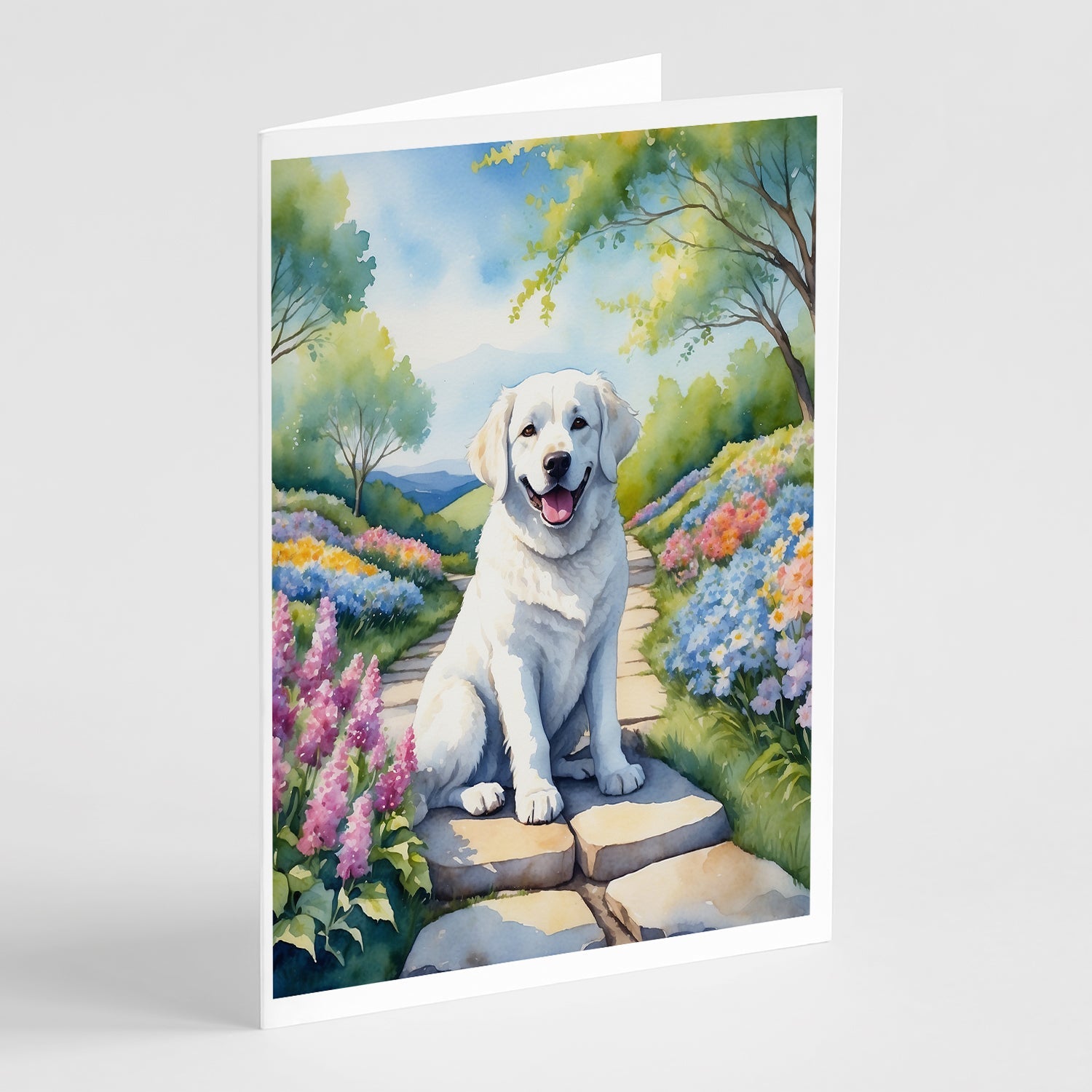 Kuvasz Spring Path Greeting Cards Pack of 8 Blank Cards with Envelopes Whimsical A7 Size 5x7