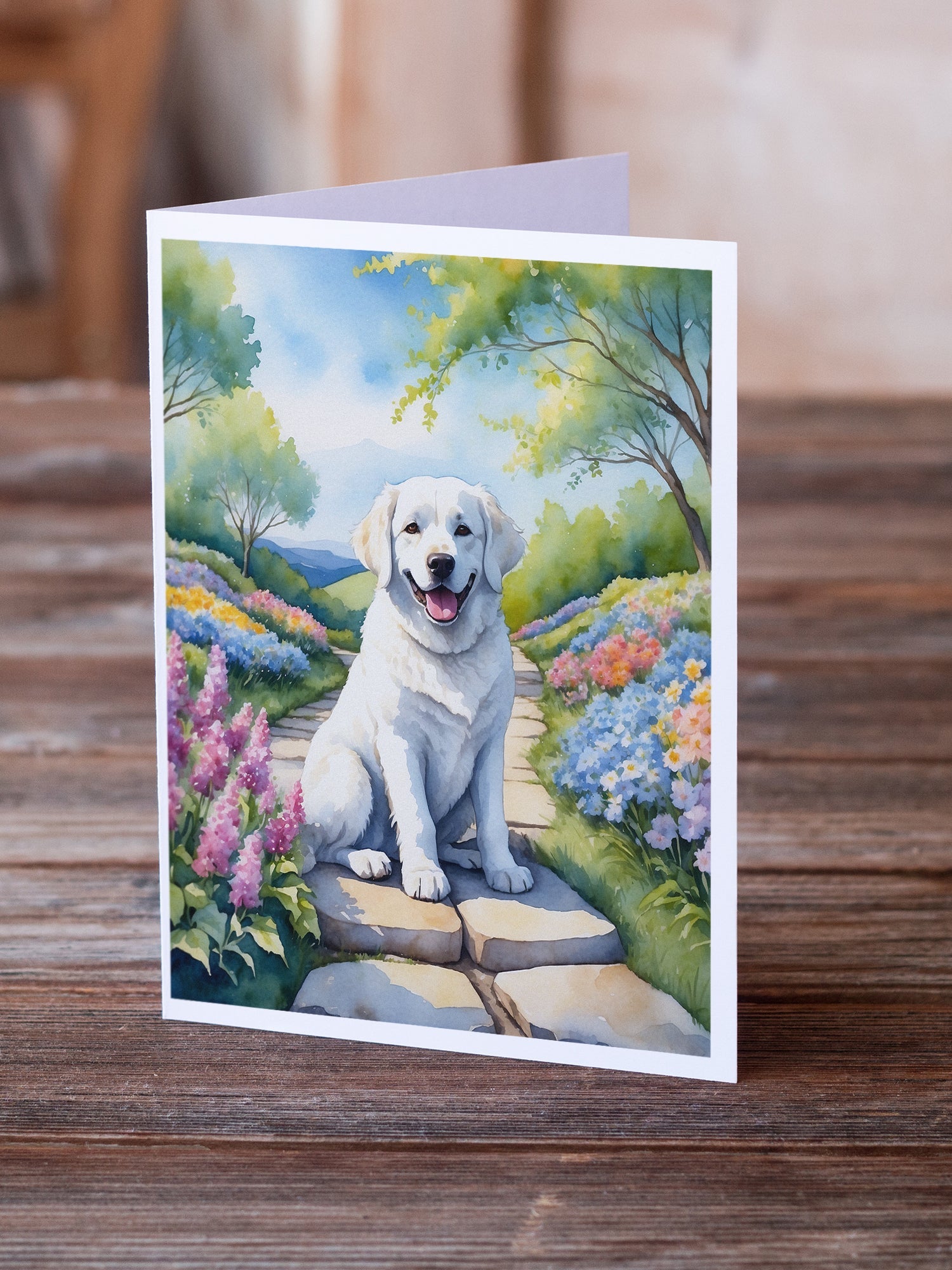 Kuvasz Spring Path Greeting Cards Pack of 8 Blank Cards with Envelopes Whimsical A7 Size 5x7