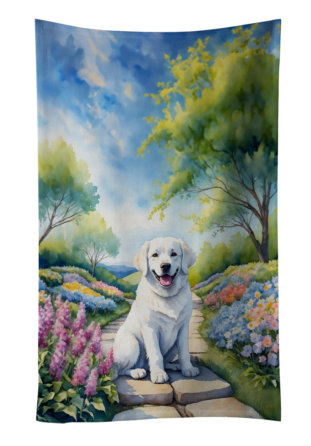 Kuvasz Spring Path Kitchen Towel Velour Plush Front and Cotton Loop Back Machine Washable
