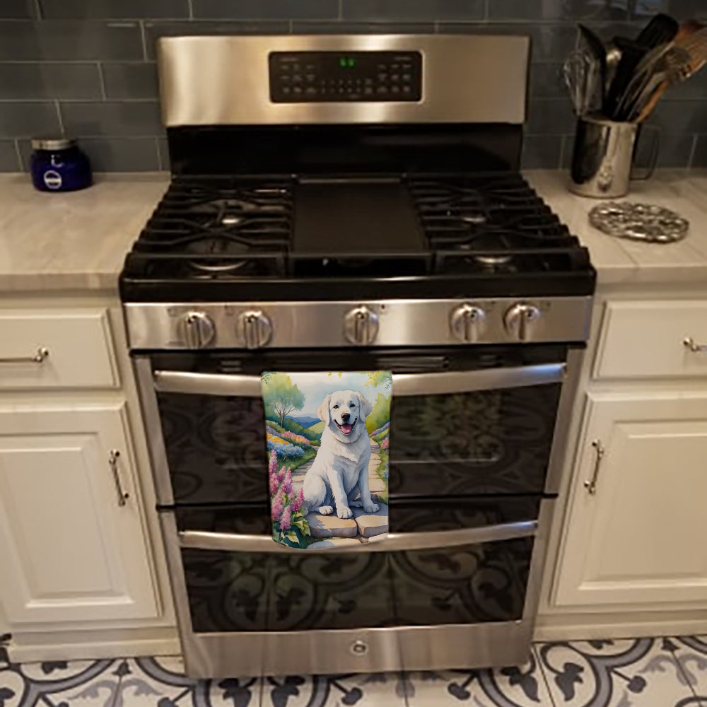 Kuvasz Spring Path Kitchen Towel Velour Plush Front and Cotton Loop Back Machine Washable