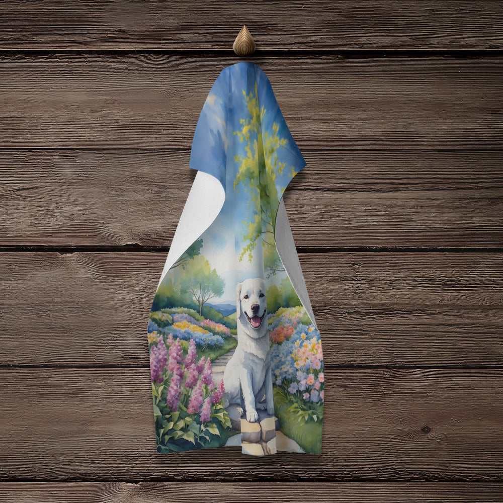 Kuvasz Spring Path Kitchen Towel Velour Plush Front and Cotton Loop Back Machine Washable