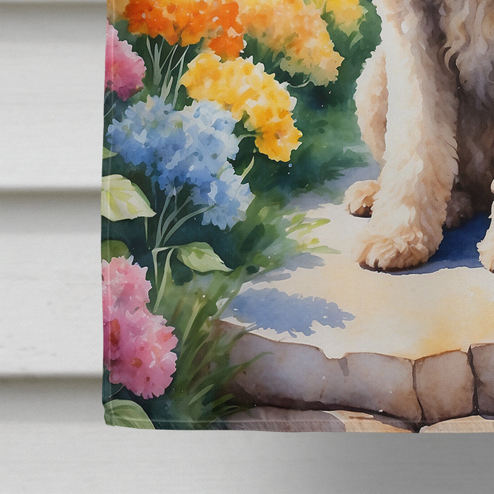 Labradoodle Spring Path House Flag 28x40 Porch Sleeve Pole Decorative Outside Yard Banner Artwork Wall Hanging, Polyester