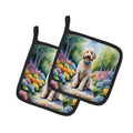 Labradoodle Spring Path Pot Holder Set of 2 Heat Resistant Quilted Hot Pads 7.5 x 7.5 Inch, Insulated Kitchen Trivets for Cooking & Baking