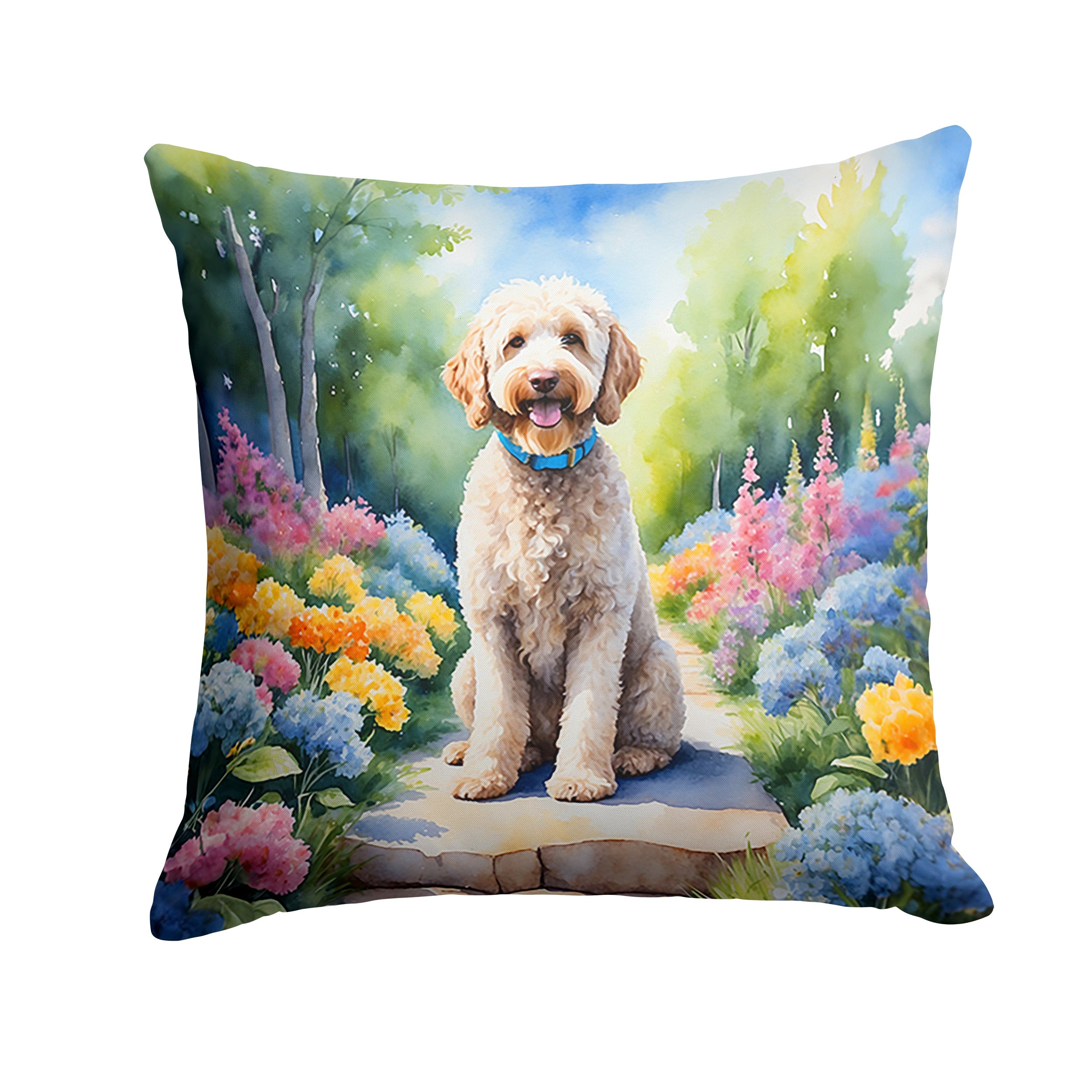 Labradoodle Spring Path Decorative Throw Pillow 18x18 Indoor Outdoor Accent Cushion, Fabric Cover with Insert for Sofa, Bed, Porch & Living Room