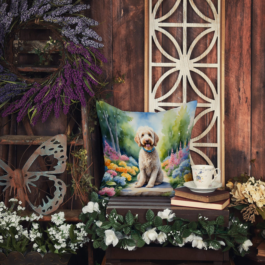 Labradoodle Spring Path Decorative Throw Pillow 18x18 Indoor Outdoor Accent Cushion, Fabric Cover with Insert for Sofa, Bed, Porch & Living Room