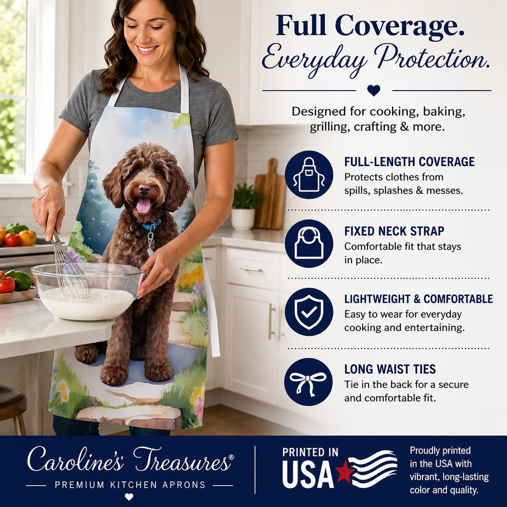 Labradoodle Spring Path Apron Cooking Kitchen Server Baking Crafts Gardening for Adult Women Men, Unisex, Large, Multicolor
