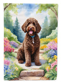 Labradoodle Spring Path House Flag 28x40 Porch Sleeve Pole Decorative Outside Yard Banner Artwork Wall Hanging, Polyester