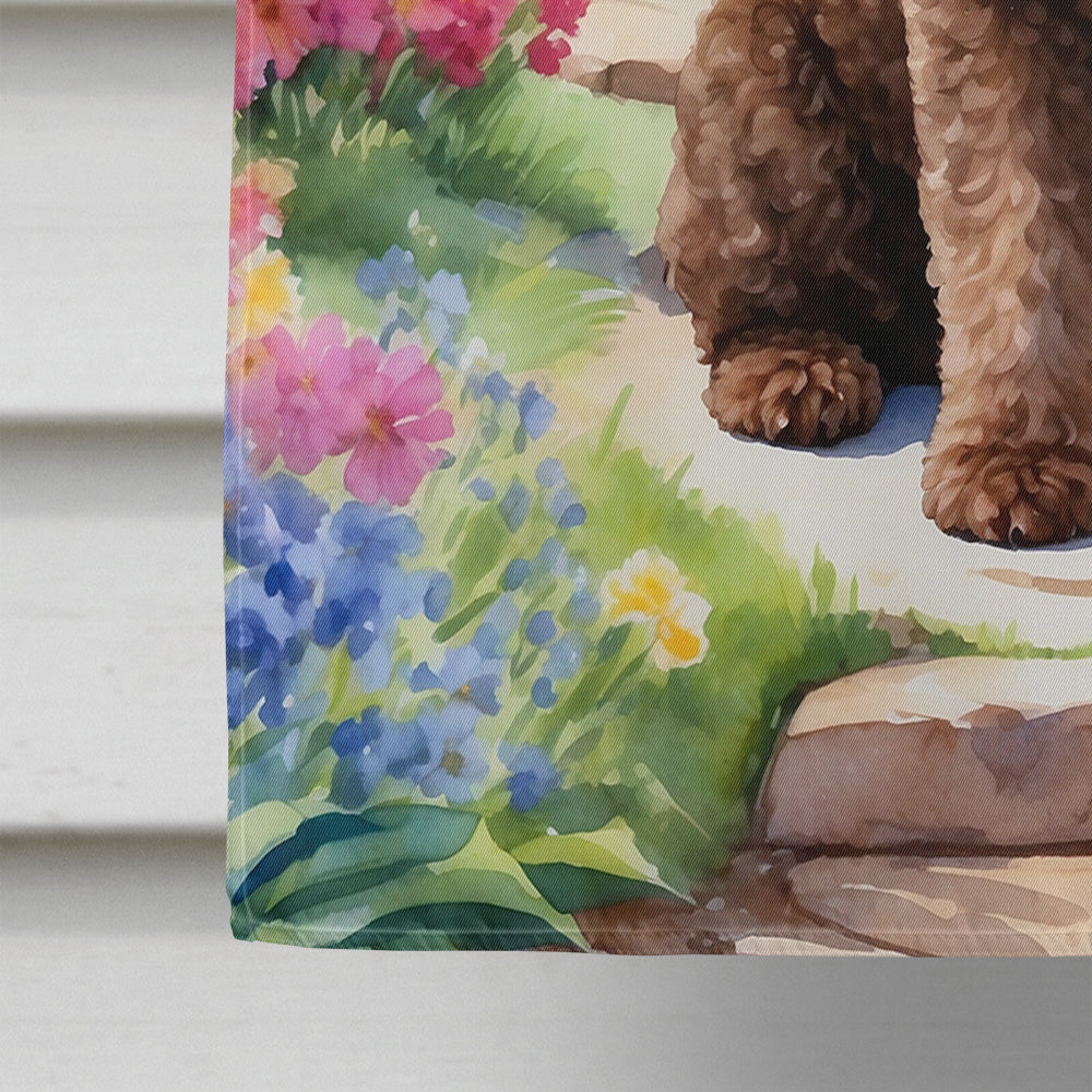 Labradoodle Spring Path House Flag 28x40 Porch Sleeve Pole Decorative Outside Yard Banner Artwork Wall Hanging, Polyester