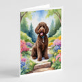 Labradoodle Spring Path Greeting Cards Pack of 8 Blank Cards with Envelopes Whimsical A7 Size 5x7