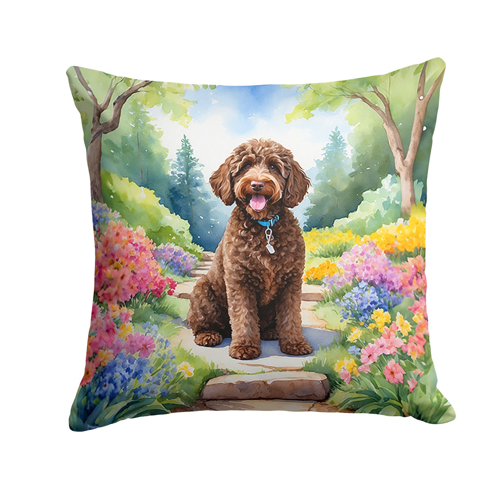 Labradoodle Spring Path Decorative Throw Pillow 18x18 Indoor Outdoor Accent Cushion, Fabric Cover with Insert for Sofa, Bed, Porch & Living Room