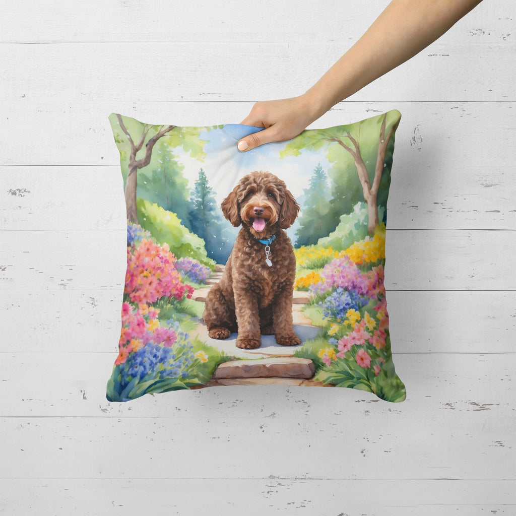 Labradoodle Spring Path Decorative Throw Pillow 18x18 Indoor Outdoor Accent Cushion, Fabric Cover with Insert for Sofa, Bed, Porch & Living Room
