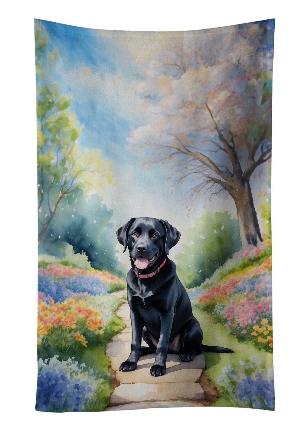 Labrador Retriever Spring Path Kitchen Towel Velour Plush Front and Cotton Loop Back Machine Washable