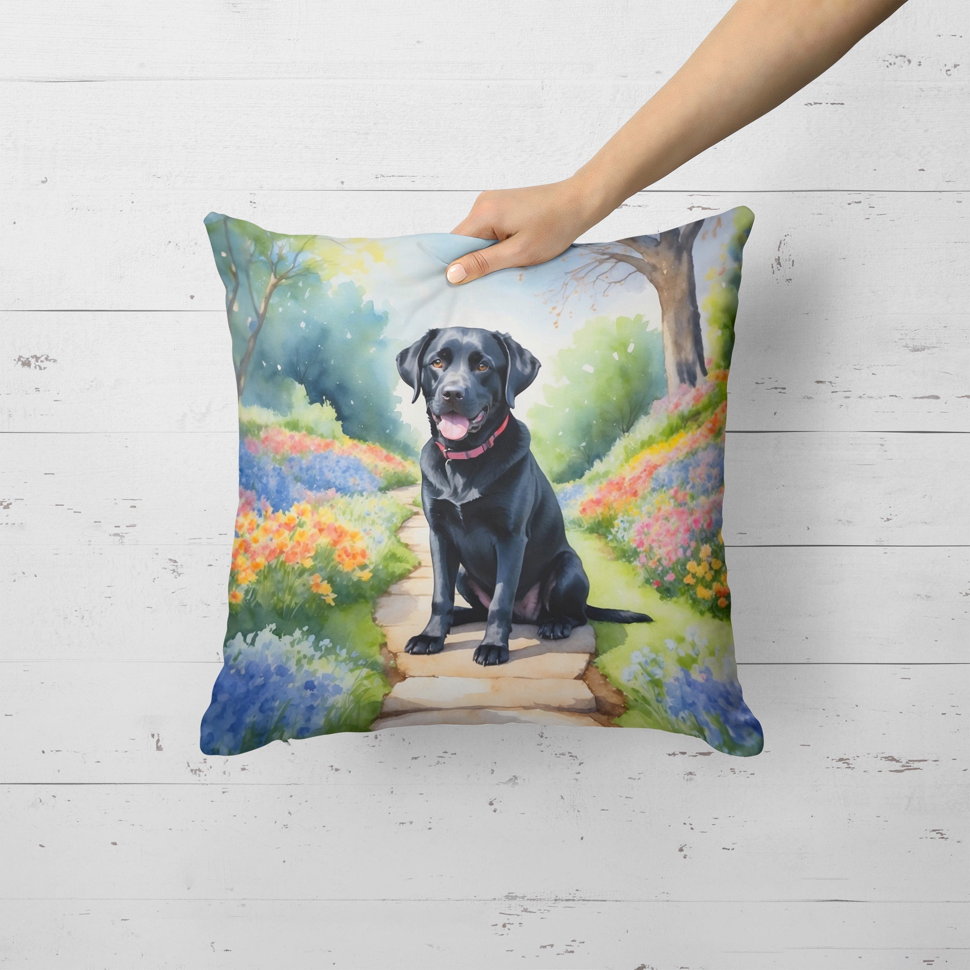 Labrador Retriever Spring Path Decorative Throw Pillow 18x18 Indoor Outdoor Accent Cushion, Fabric Cover with Insert for Sofa, Bed, Porch & Living Room