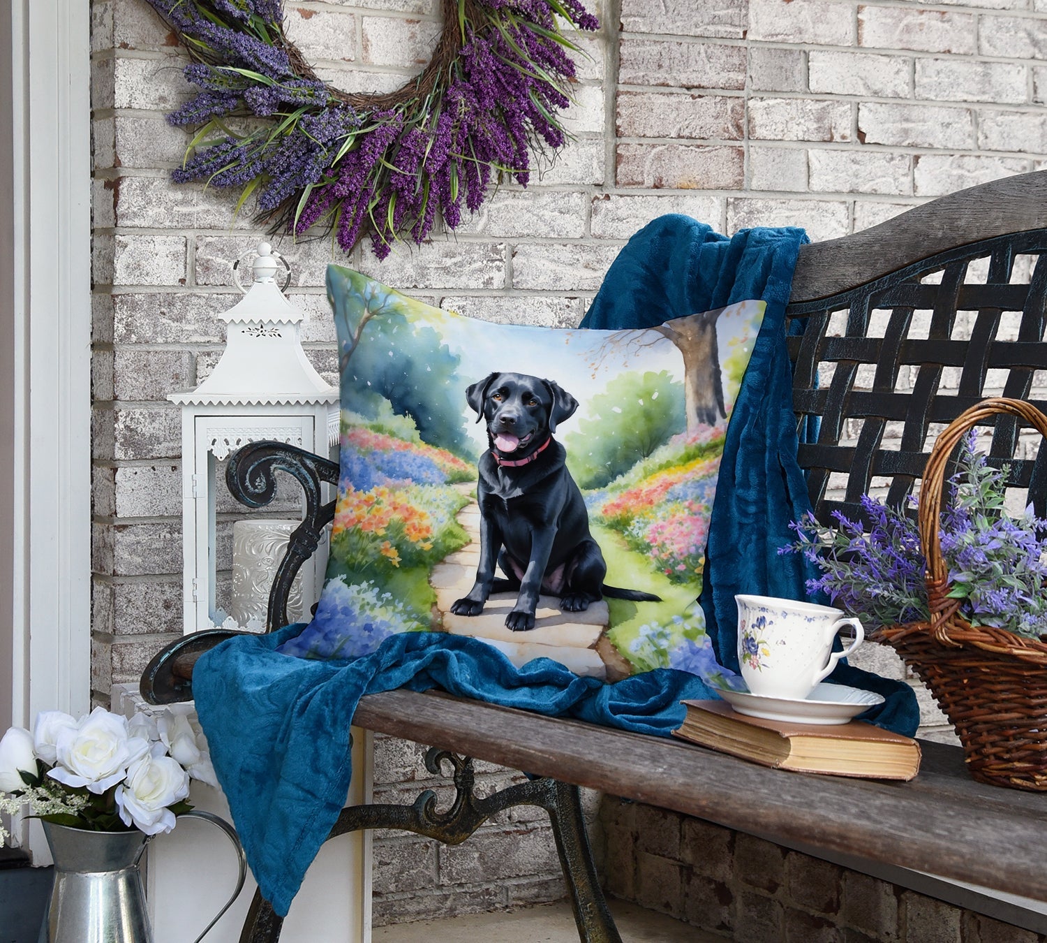 Labrador Retriever Spring Path Decorative Throw Pillow 18x18 Indoor Outdoor Accent Cushion, Fabric Cover with Insert for Sofa, Bed, Porch & Living Room