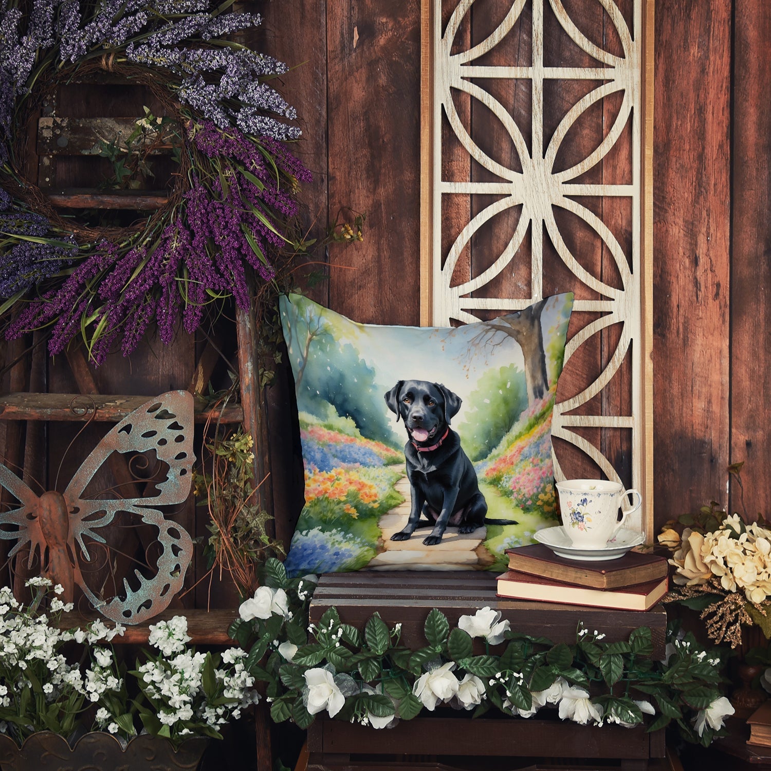 Labrador Retriever Spring Path Decorative Throw Pillow 18x18 Indoor Outdoor Accent Cushion, Fabric Cover with Insert for Sofa, Bed, Porch & Living Room