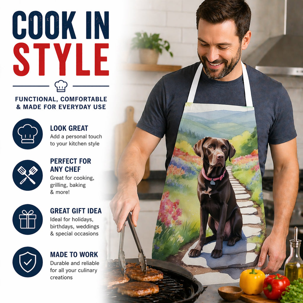 Labrador Retriever Spring Path Apron Cooking Kitchen Server Baking Crafts Gardening for Adult Women Men, Unisex, Large, Multicolor
