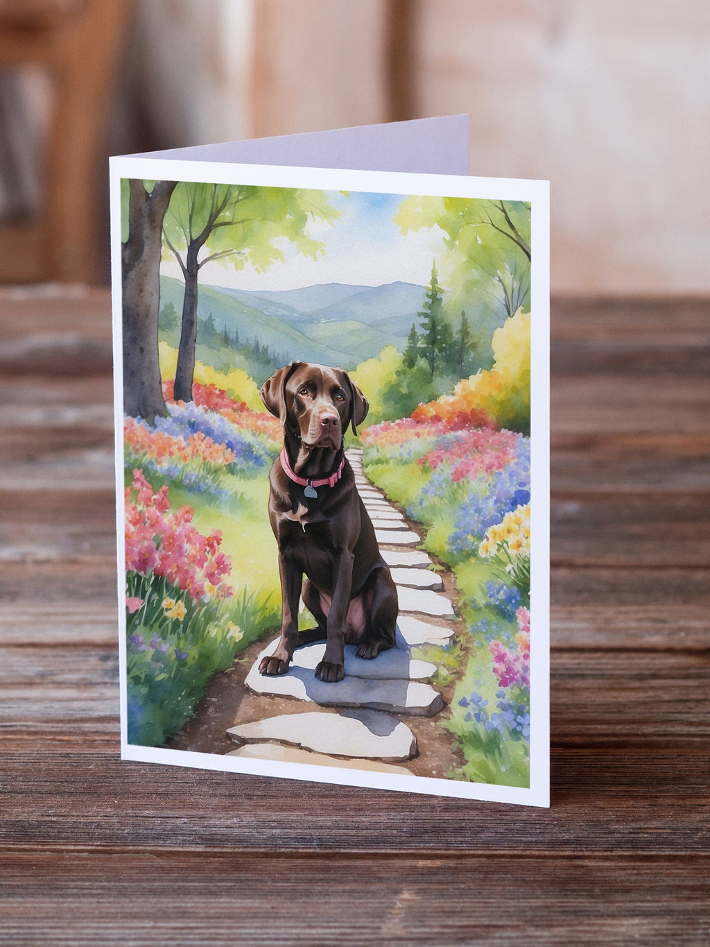 Labrador Retriever Spring Path Greeting Cards Pack of 8 Blank Cards with Envelopes Whimsical A7 Size 5x7
