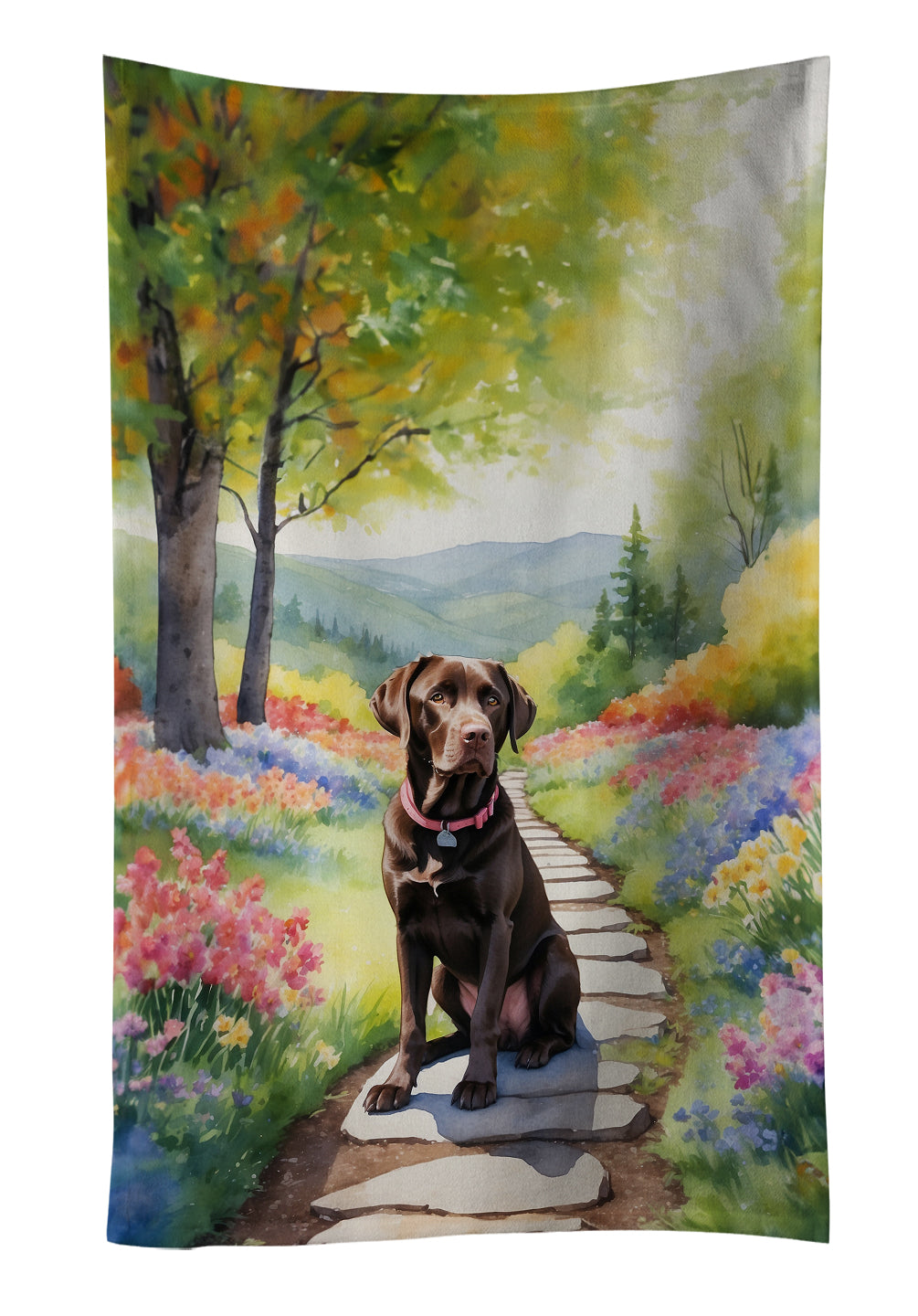 Labrador Retriever Spring Path Kitchen Towel Velour Plush Front and Cotton Loop Back Machine Washable