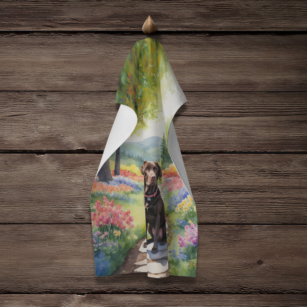 Labrador Retriever Spring Path Kitchen Towel Velour Plush Front and Cotton Loop Back Machine Washable