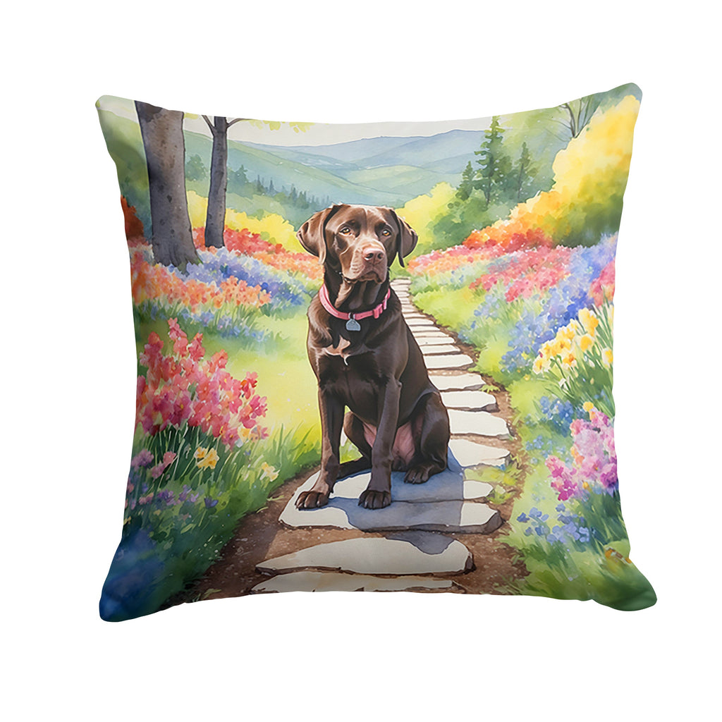 Labrador Retriever Spring Path Decorative Throw Pillow 18x18 Indoor Outdoor Accent Cushion, Fabric Cover with Insert for Sofa, Bed, Porch & Living Room