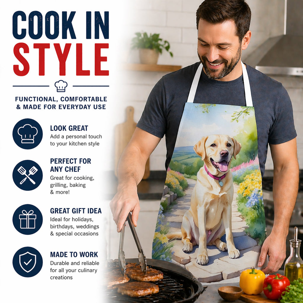Labrador Retriever Spring Path Apron Cooking Kitchen Server Baking Crafts Gardening for Adult Women Men, Unisex, Large, Multicolor