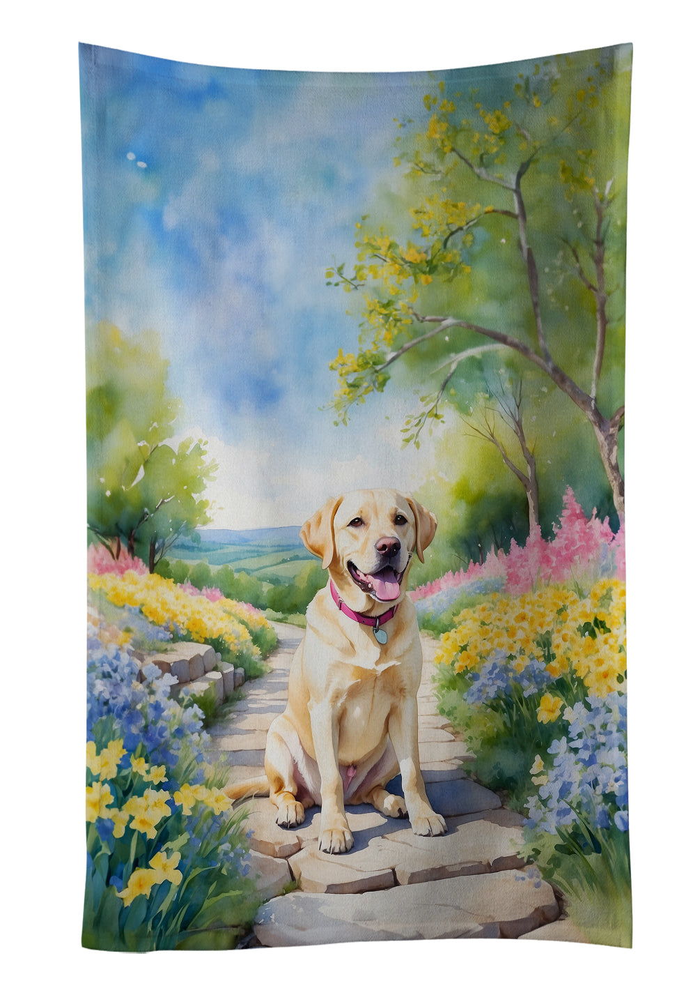 Labrador Retriever Spring Path Kitchen Towel Velour Plush Front and Cotton Loop Back Machine Washable