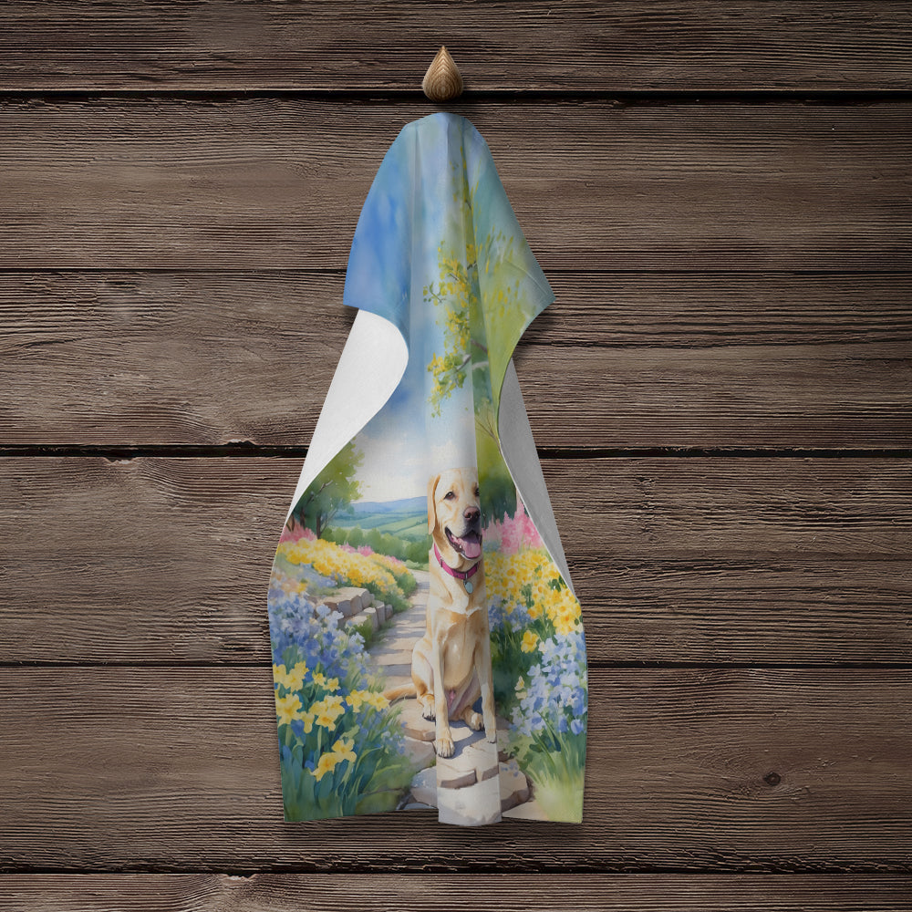 Labrador Retriever Spring Path Kitchen Towel Velour Plush Front and Cotton Loop Back Machine Washable