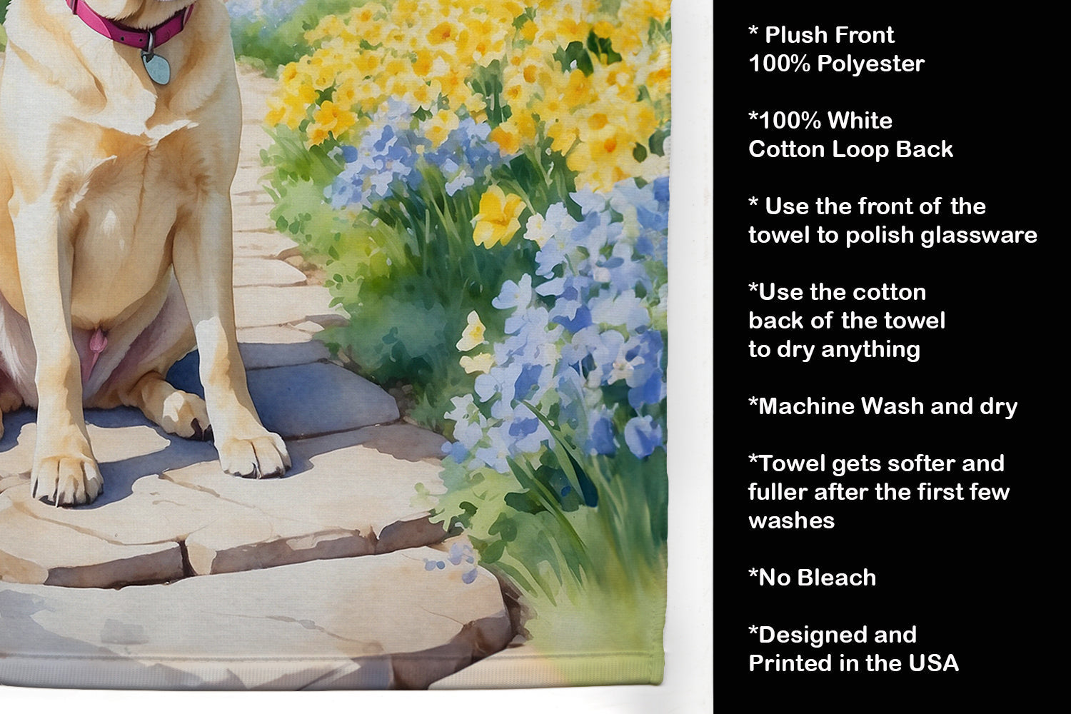 Labrador Retriever Spring Path Kitchen Towel Velour Plush Front and Cotton Loop Back Machine Washable