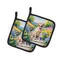Labrador Retriever Spring Path Pot Holder Set of 2 Heat Resistant Quilted Hot Pads 7.5 x 7.5 Inch, Insulated Kitchen Trivets for Cooking & Baking