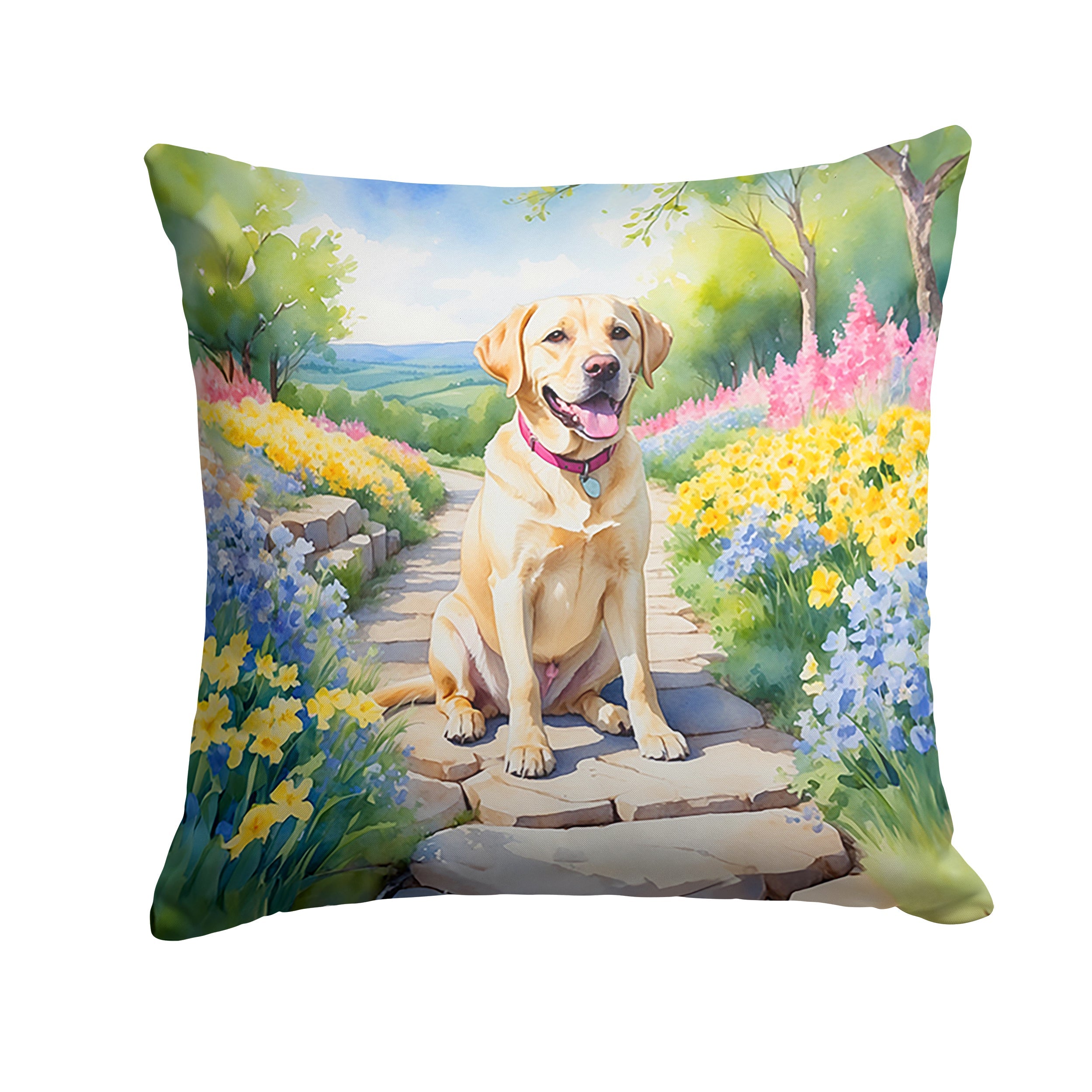 Labrador Retriever Spring Path Decorative Throw Pillow 18x18 Indoor Outdoor Accent Cushion, Fabric Cover with Insert for Sofa, Bed, Porch & Living Room