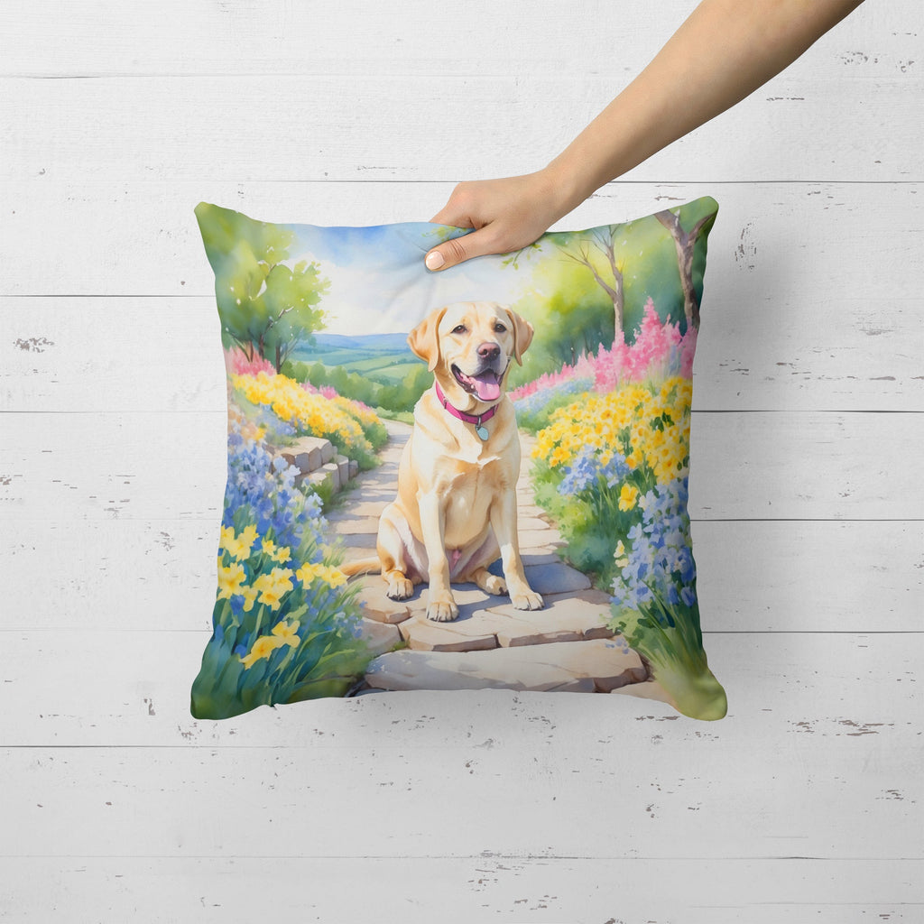 Labrador Retriever Spring Path Decorative Throw Pillow 18x18 Indoor Outdoor Accent Cushion, Fabric Cover with Insert for Sofa, Bed, Porch & Living Room