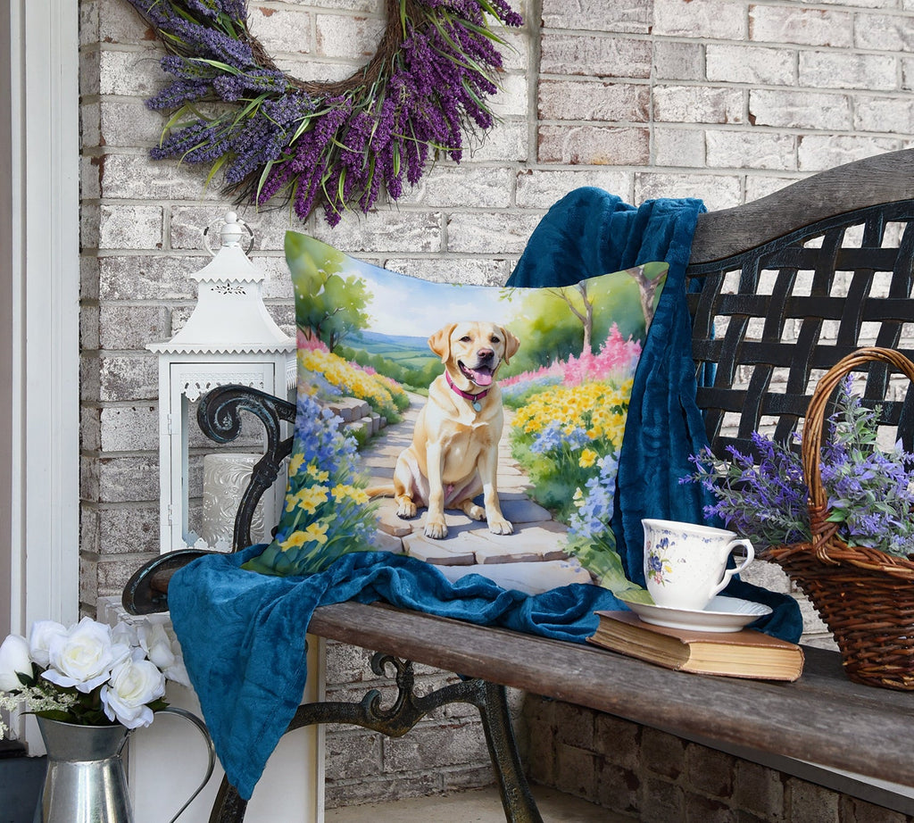 Labrador Retriever Spring Path Decorative Throw Pillow 18x18 Indoor Outdoor Accent Cushion, Fabric Cover with Insert for Sofa, Bed, Porch & Living Room