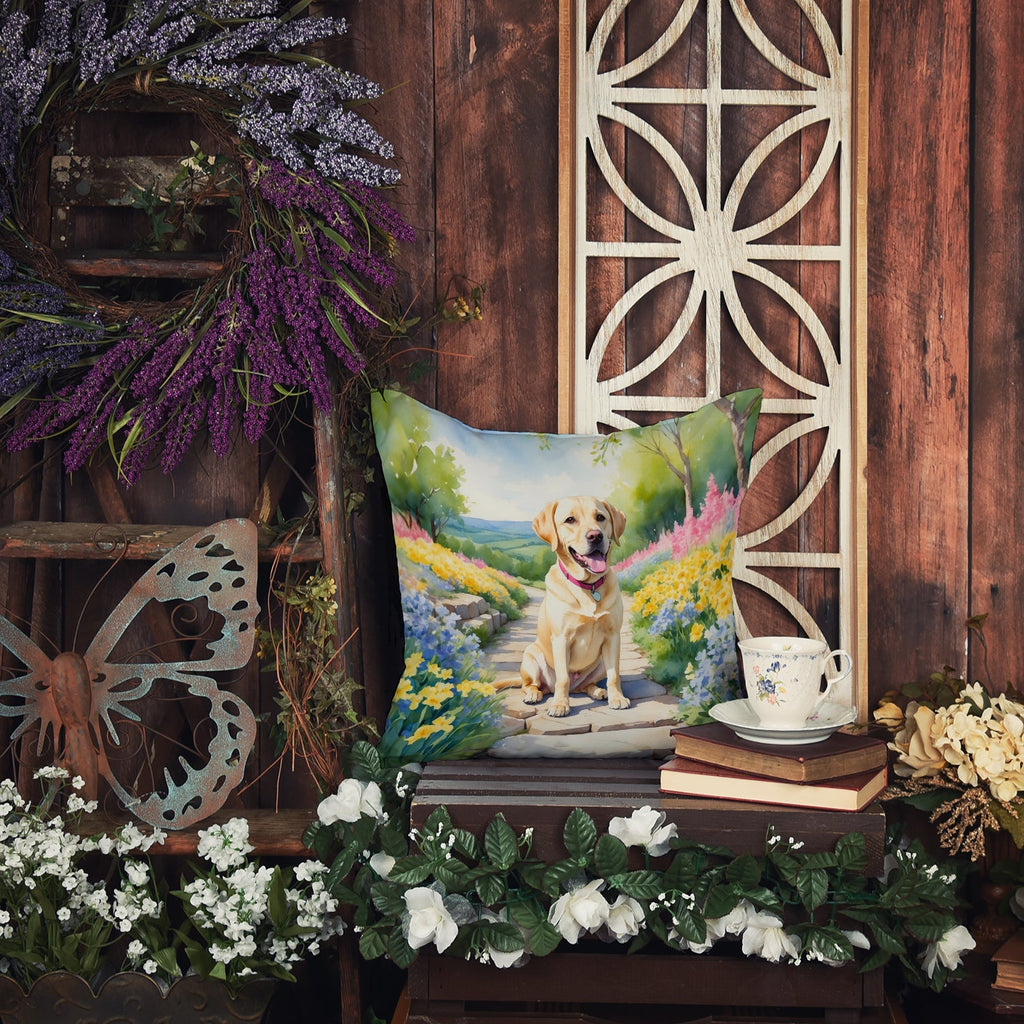 Labrador Retriever Spring Path Decorative Throw Pillow 18x18 Indoor Outdoor Accent Cushion, Fabric Cover with Insert for Sofa, Bed, Porch & Living Room
