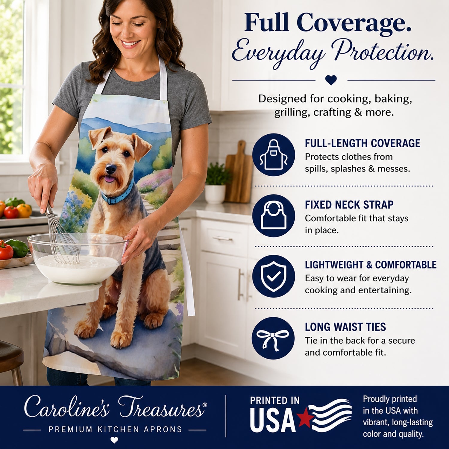 Lakeland Terrier Spring Path Apron Cooking Kitchen Server Baking Crafts Gardening for Adult Women Men, Unisex, Large, Multicolor
