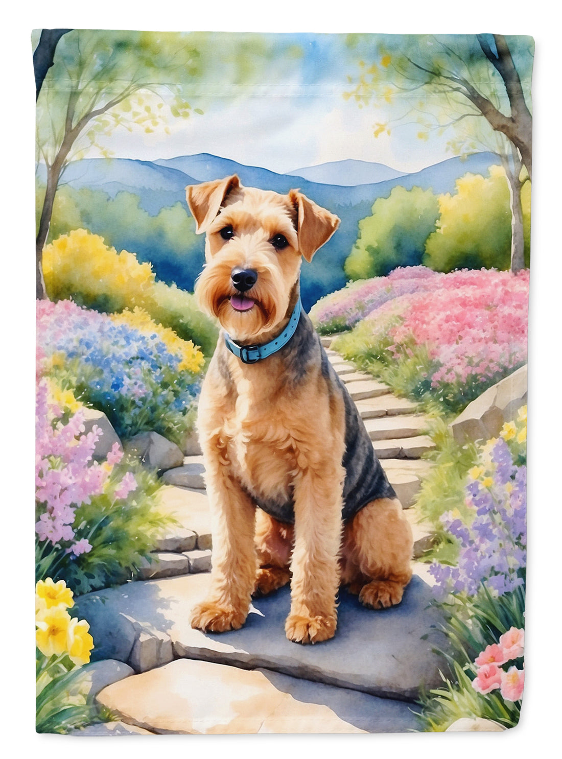 Lakeland Terrier Spring Path House Flag 28x40 Porch Sleeve Pole Decorative Outside Yard Banner Artwork Wall Hanging, Polyester