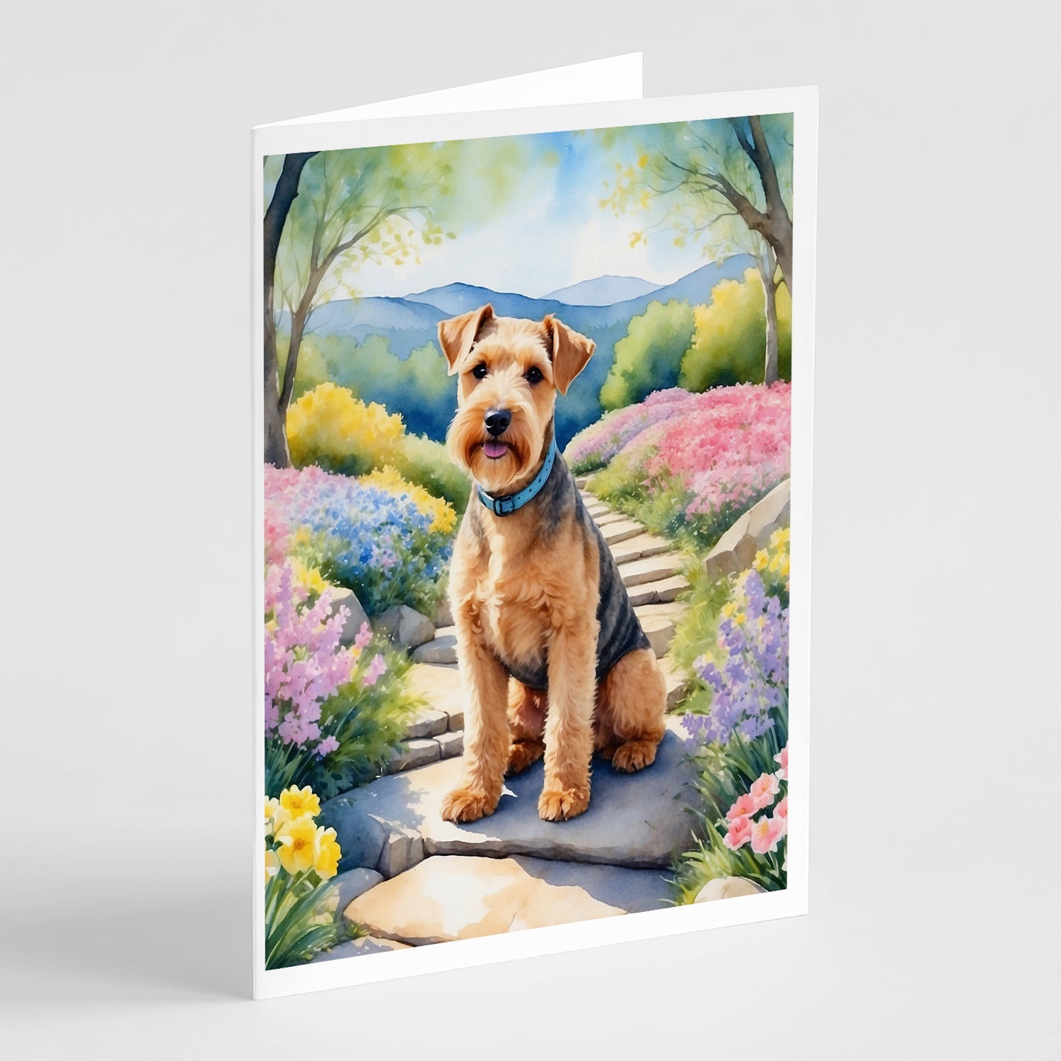 Lakeland Terrier Spring Path Greeting Cards Pack of 8 Blank Cards with Envelopes Whimsical A7 Size 5x7