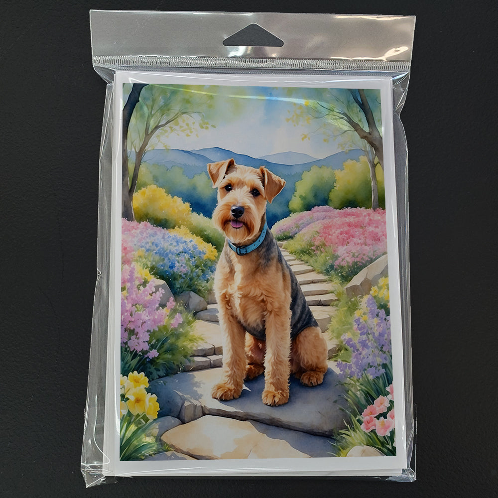 Lakeland Terrier Spring Path Greeting Cards Pack of 8 Blank Cards with Envelopes Whimsical A7 Size 5x7