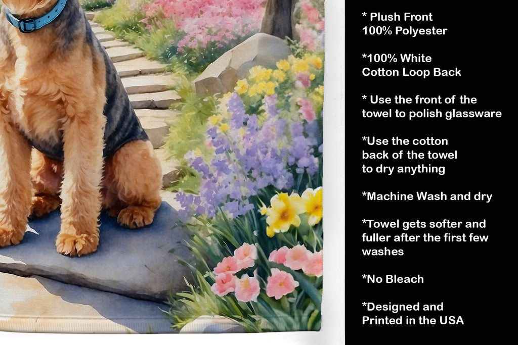 Lakeland Terrier Spring Path Kitchen Towel Velour Plush Front and Cotton Loop Back Machine Washable