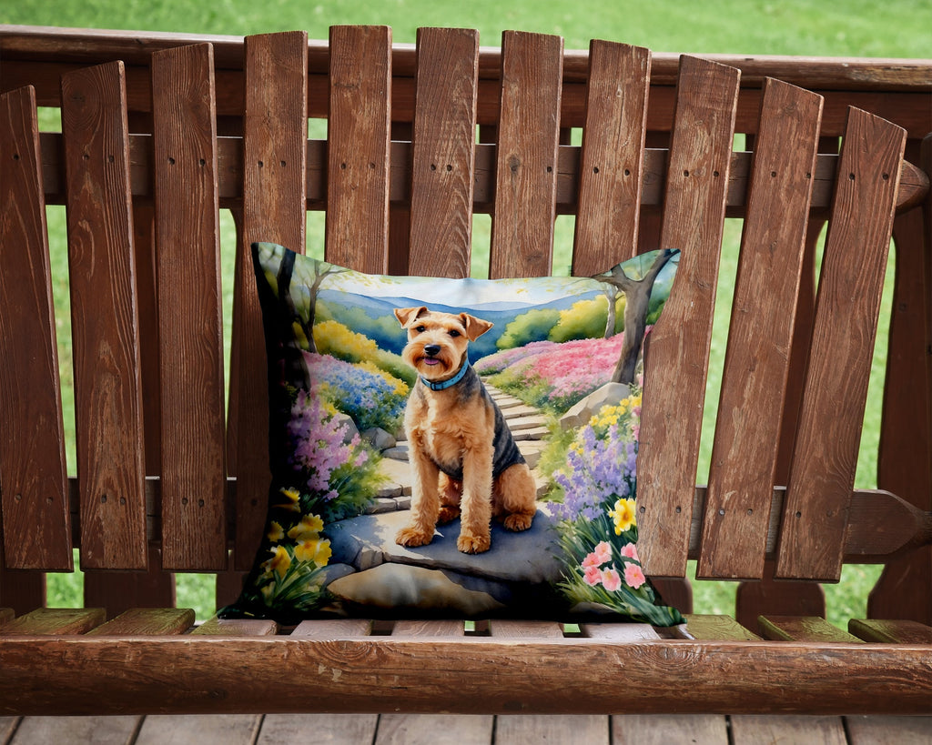 Lakeland Terrier Spring Path Decorative Throw Pillow 14x14 Indoor Outdoor Accent Cushion, Fabric Cover with Insert for Sofa, Bed, Porch & Living Room