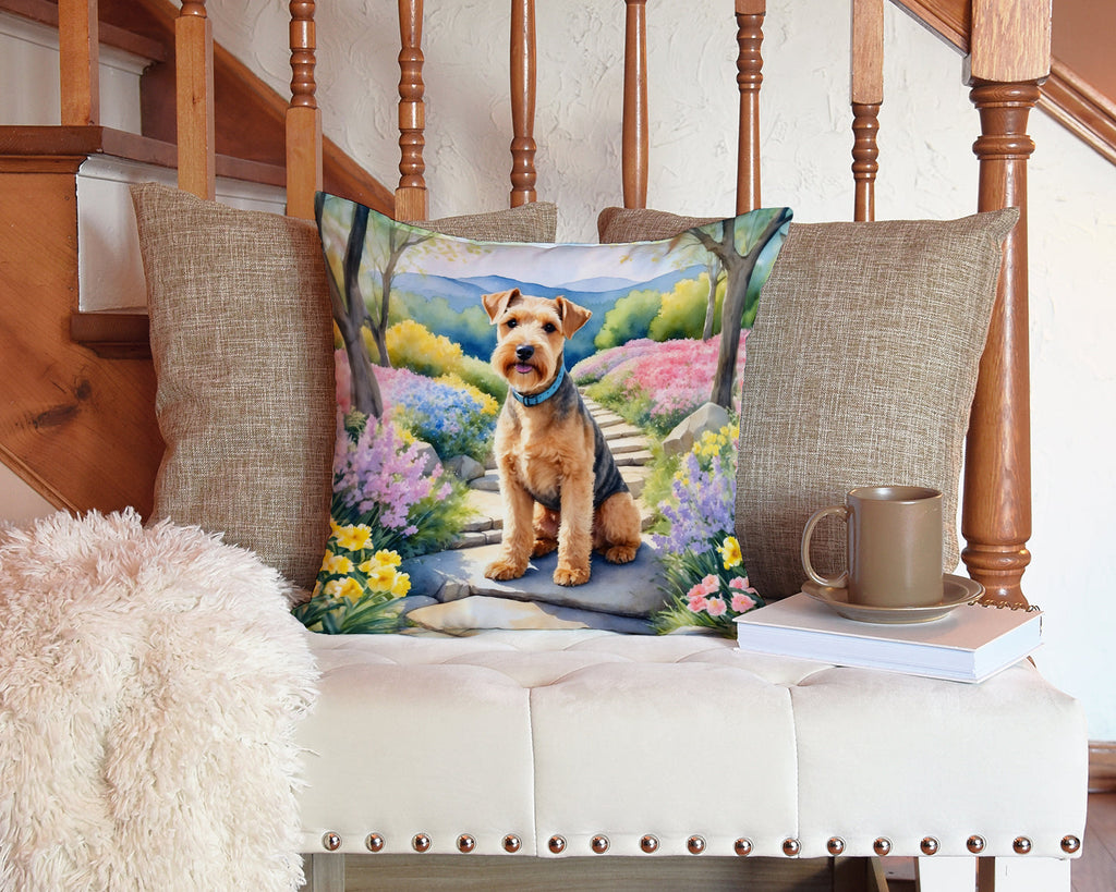 Lakeland Terrier Spring Path Decorative Throw Pillow 14x14 Indoor Outdoor Accent Cushion, Fabric Cover with Insert for Sofa, Bed, Porch & Living Room