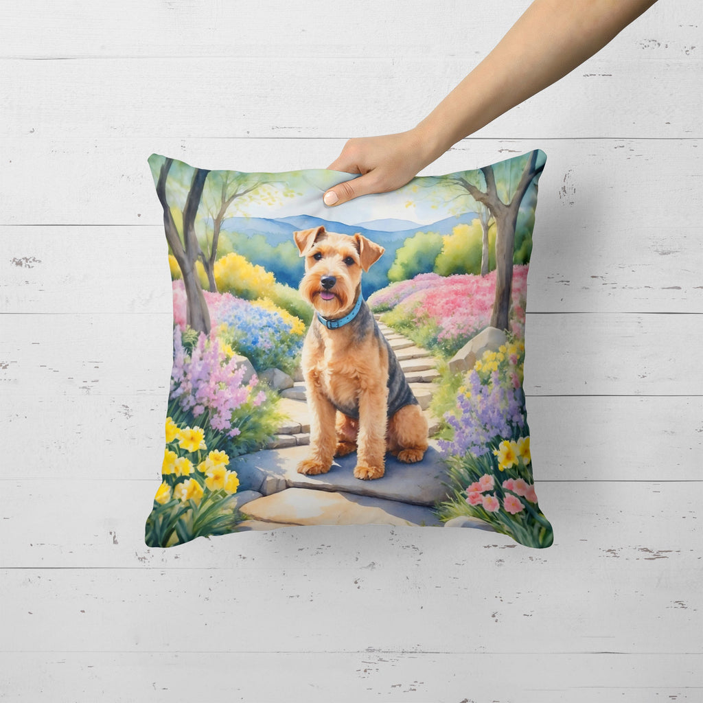 Lakeland Terrier Spring Path Decorative Throw Pillow 18x18 Indoor Outdoor Accent Cushion, Fabric Cover with Insert for Sofa, Bed, Porch & Living Room
