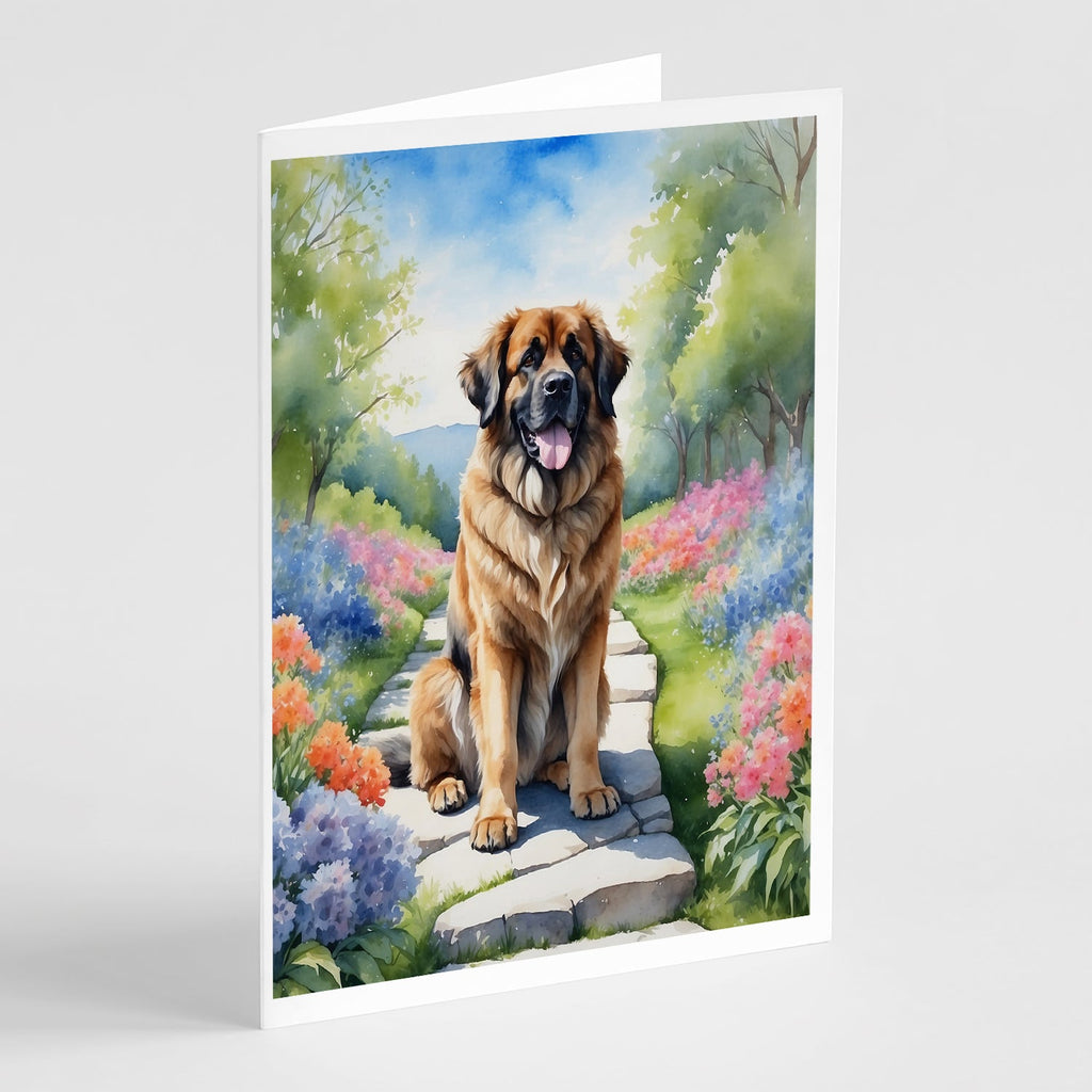Leonberger Spring Path Greeting Cards Pack of 8 Blank Cards with Envelopes Whimsical A7 Size 5x7