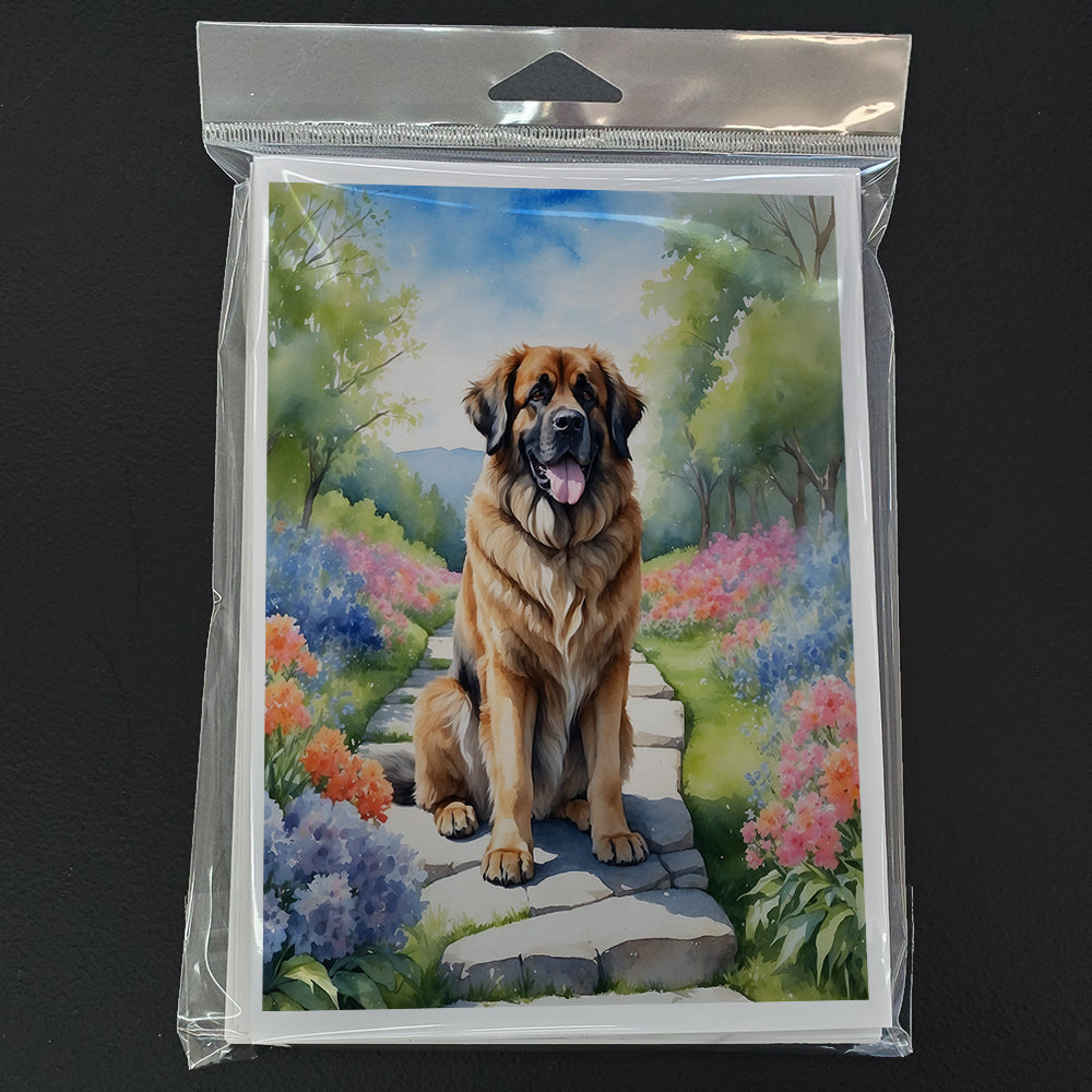 Leonberger Spring Path Greeting Cards Pack of 8 Blank Cards with Envelopes Whimsical A7 Size 5x7
