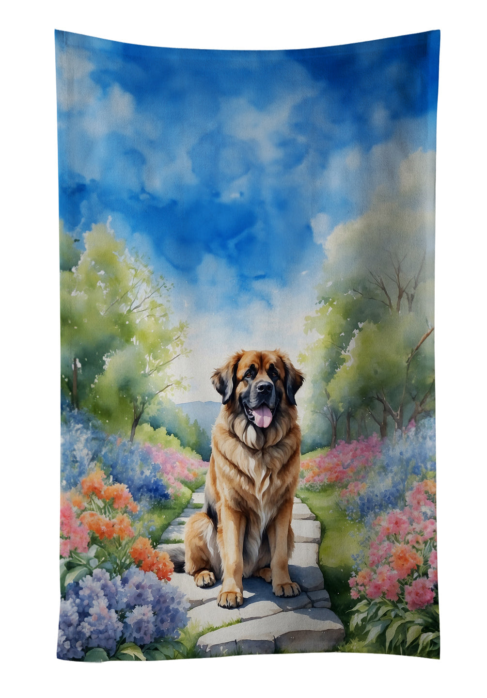 Leonberger Spring Path Kitchen Towel Velour Plush Front and Cotton Loop Back Machine Washable