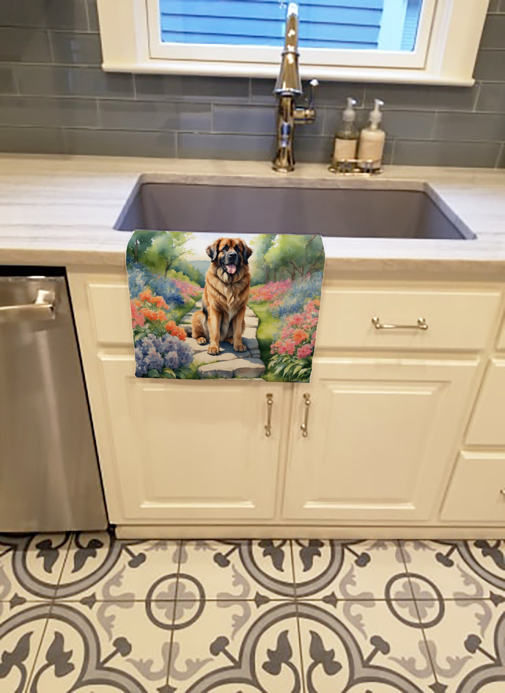 Leonberger Spring Path Kitchen Towel Velour Plush Front and Cotton Loop Back Machine Washable