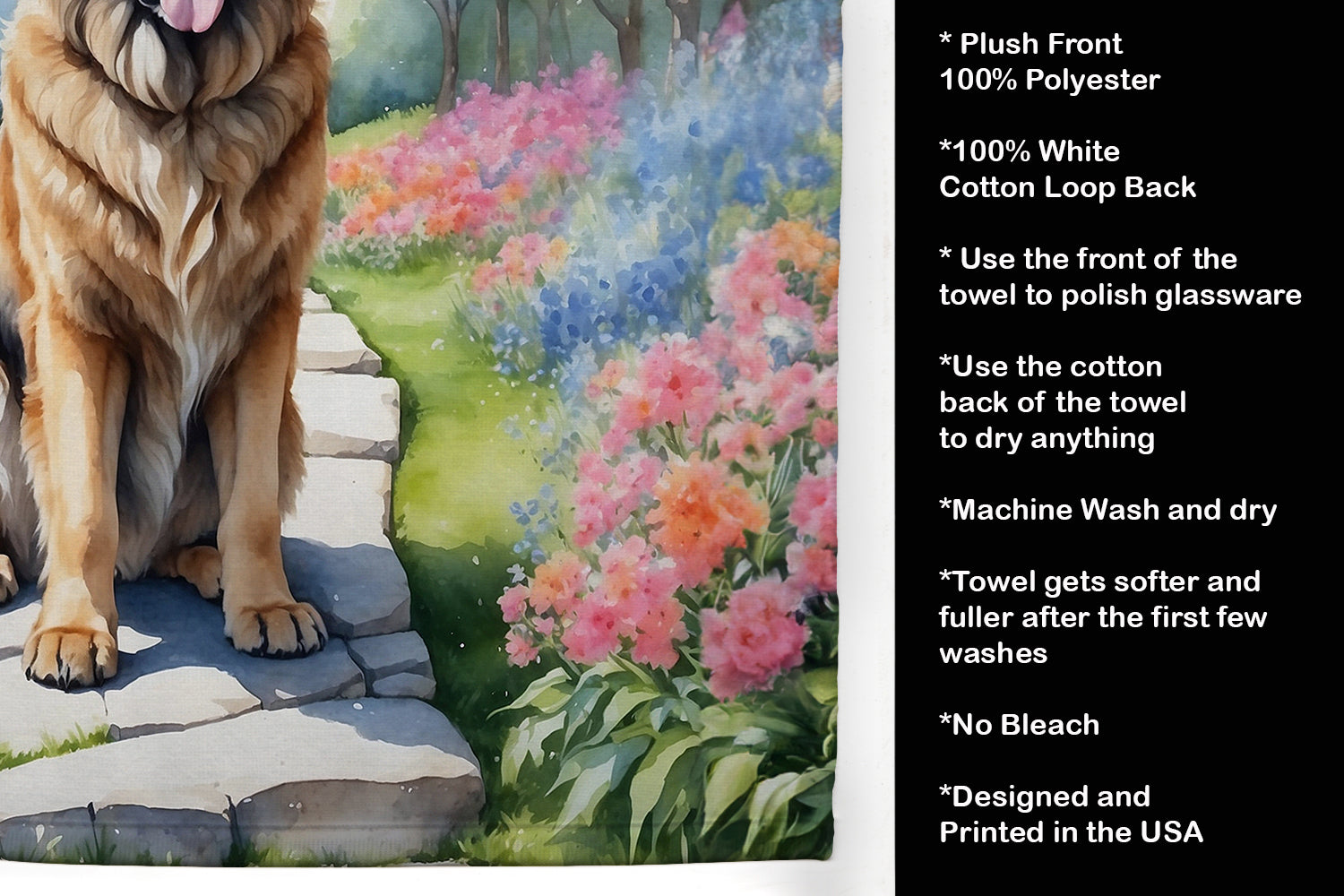 Leonberger Spring Path Kitchen Towel Velour Plush Front and Cotton Loop Back Machine Washable